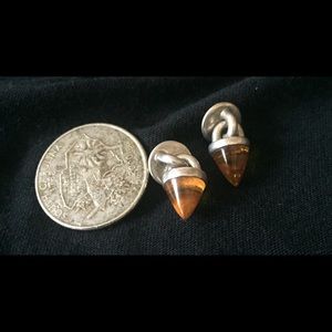 Sold Vintage Artisan Sterling Honey Amber Earrings